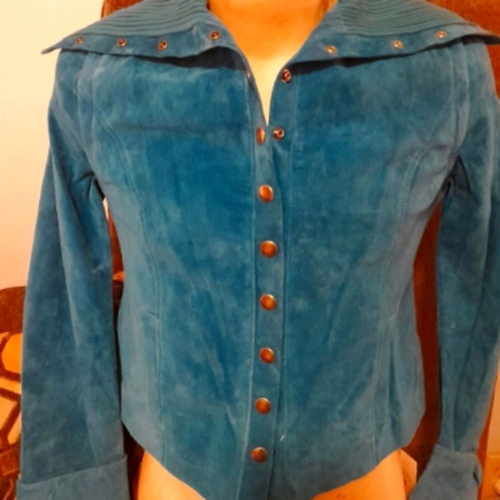 🤠NWT Co & Eddy/Marks Apparel Group Festive Blue Washable Suede Jacket Size Med